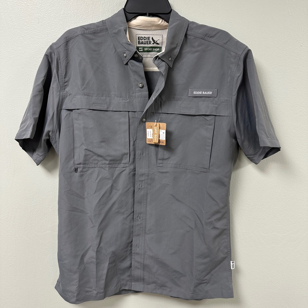 Eddie Bauer Sport Shop Rainier Ripstop Shirt Mens Medium Slate Grey UPF 50+ NWT